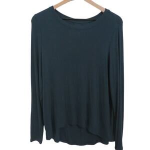 Womens Sz L Teal Boatneck Long Sleeve Ribbed Top Shirt Lightweight Athleisure